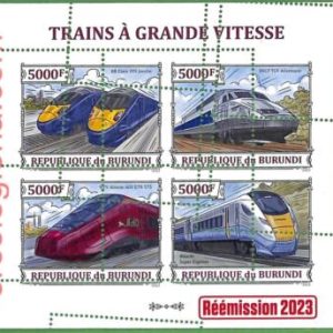 B1245 - BURUNDI - ERROR MISPERF Stamp Sheet - 2023 - TRANSPORT, Trains