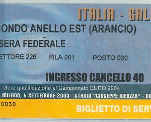 C0322 - Vecchio  BIGLIETTO PARTITA CALCIO -2003/2004: ITALIA - GALLES