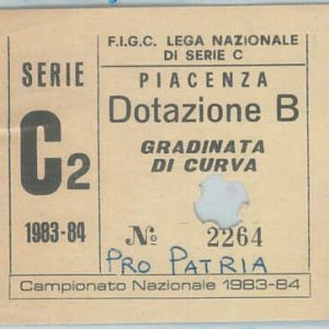 C0326 - Vecchio  BIGLIETTO PARTITA CALCIO - 1983/84  : PIACENZA - PRO PATRIA