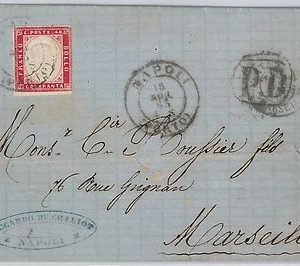 43666  ANTICHI STATI - SARDEGNA : Sass 16E  su BUSTA da  NAPOLI a MARSEILLE 1861