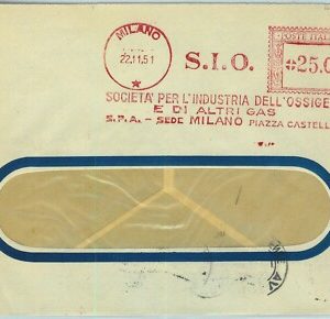 90463 - REPUBBLICA - STORIA POSTALE Annullo ROSSO MECCANICO: SIO Ossigeno MILANO