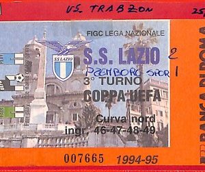 C1134  - Vecchio BIGLIETTO PARTITA CALCIO - 1994-95   LAZIO vs TRABZON