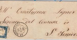 43653 ANTICHI STATI - SARDEGNA : Sass 15C su BUSTA da  MIRANDOLA (Modena) 1860