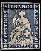 94991dE - SWITZERLAND - STAMP - Zumstein # 23 Green Thread  / Thick Paper USED