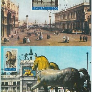 81204 - ITALY - Postal History -  set of 2 MAXIMUM CARD -  ART Venezia    1973
