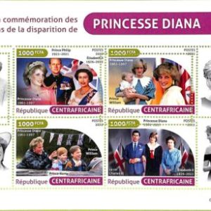 A7377 - CENTRAFRICAINE - ERROR MISPERF Stamp Sheet -2022-Royalty,Princess Diana