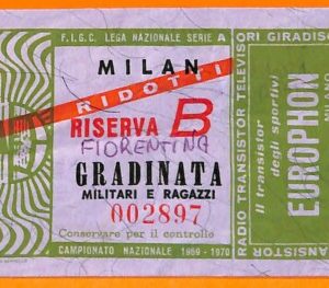 C1868 Vecchio BIGLIETTO PARTITA CALCIO -  1969-70 MILAN VS FIORENTINA