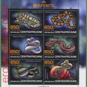 B1325 - Centrafricaine - ERROR MISPERF Stamp Sheet - 2023 -  SNAKES, Reptiles