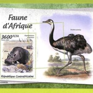 B0023 - CENTRAFRICAINE-ERROR MISPERF Stamp Sheet-2022- Animals HYPPOPOTAMUS