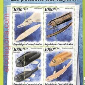 B0015 - CENTRAFRICAINE - ERROR MISPERF Stamp Sheet - 2022 -The FISH of the abyss