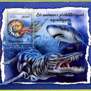 B0019 -CENTRAFRICAINE-ERROR MISPERF Stamp Sheet-2019-Prehistoric aquatic animals