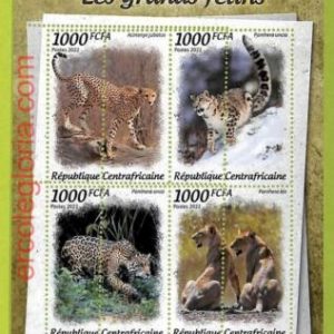 B0022 -CENTRAFRICAINE - ERROR MISPERF Stamp Sheet - 2022 - ANIMALS Big CATS