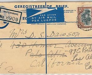 SOUTH AFRICA -  POSTAL HISTORY -  POSTAL STATIONERY Registered COVER to USA 1949