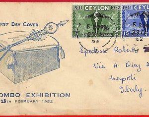 ai6021 - CEYLON - POSTAL HISTORY - FDC Cover to ITALY 1952 COLOMBO EXHIB.