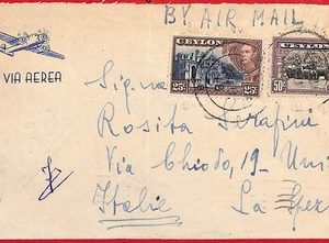 ai6020 - CEYLON - POSTAL HISTORY - AIRMAIL Cover to ITALY 1948  ELEPHANTS