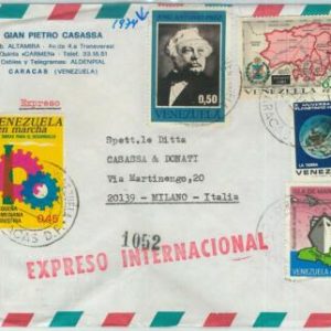 67243 -  VENEZUELA - Postal History -  EXPRESS AIRMAIL COVER to  ITALY 1974 maps