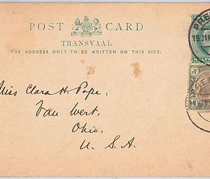 Transvaal SOUTH AFRICA -  POSTAL STATIONERY CARD: Higgings & Gage # 11 to USA