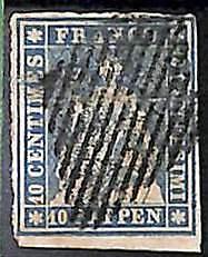 94991bA - SWITZERLAND - STAMP - Zumstein # 23 Green Thread  / Medium Paper USED
