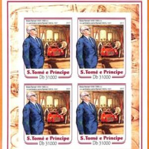 A6681 - SAO TOME & PRINCIPE, Error, 2017, IMPERF MINIATURE SHEET: Cars, Ferrari