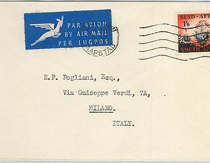 59557 - SOUTH AFRICA - POSTAL HISTORY:  COVER to ITALY - 1955