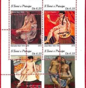 A3260- SAO TOME & PRINCIPE, ERROR MISPERF: 2018, Nudes, Art, Miro, Dali, Picasso