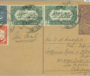 86178 - PAKISTAN - Postal History - Stationery CARD w/ added stamps to USA 1949