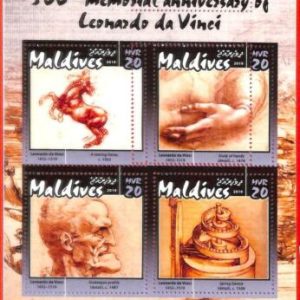 A4059 - MALDIVES - ERROR MISPERF, Miniature sheet: 2019, Art, Leonardo da Vinci