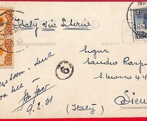 ai6058 - CHINA - Postal History - POSTCARD   to ITALY via SIBERIA   1931