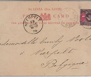 39767  ST LUCIA -  POSTAL HISTORY - POSTCARD to BELGIUM 1904