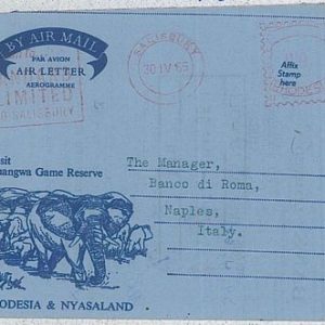 RHODESIA & NYASSALAND - Aerogramme: visit LUANGWA GAME RESERVES - ELEPHANTS 1965
