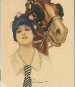 76985 - VINTAGE POSTCARD - Glamour, Ladies, Horses, ARTIST SIGNED