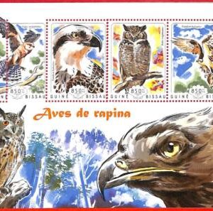 A5169 - GUINEA-BISSAU - ERROR MISPERF, Miniature sheet: 2014 Owls, Birds of Prey