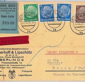 GERMANY -  POSTAL HISTORY:  ADVERTISING CARD from BERLIN to ITALY 1939