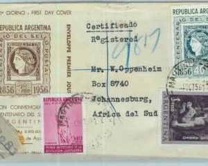 96799 - ARGENTINA - POSTAL HISTORY - FDC COVER to SOUTH AFRICA Michelangelo 1956
