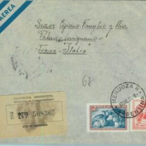 96776 - ARGENTINA - POSTAL HISTORY - Registered  COVER: MENDOZA  to ITALY, 1953