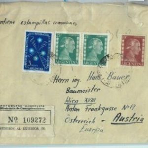 96875 - ARGENTINA - POSTAL HISTORY -  REGISTERED COVER to AUSTRIA 1950's  EVITA