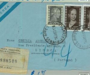 96891 - ARGENTINA - POSTAL HISTORY - REGISTERED COVER to PORTUGAL  1953  Evita