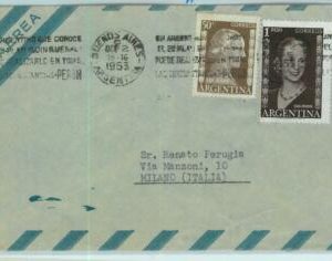 96890 - ARGENTINA - POSTAL HISTORY - Airmail COVER to ITALY  ---  1953  Evita