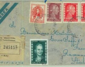 96881 - ARGENTINA - POSTAL HISTORY - Registered COVER  to ITALY  1952 Evita