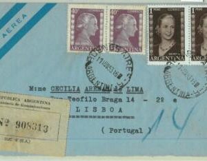 96894 - ARGENTINA - POSTAL HISTORY - REGISTERED COVER to PORTUGAL  1953  Evita