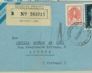 96896 - ARGENTINA - POSTAL HISTORY - REGISTERED COVER to PORTUGAL  1953  Evita