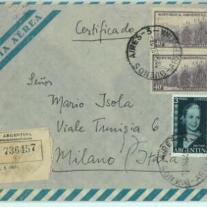 96905 - ARGENTINA - POSTAL HISTORY Registered  Airmail COVER to ITALY 1954 Evita