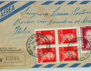 96907 - ARGENTINA - POSTAL HISTORY Registered  Airmail COVER to ITALY 1955 Evita
