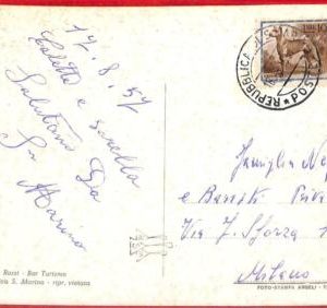 aa3156 - SAN MARINO  - POSTAL HISTORY - STAMP on POSTCARD 1957 - DOGS Great Dane