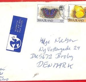 aa3167 - SWAZILAND  - POSTAL HISTORY -  COVER  to DENMARK  1990's BUTTERFLIES