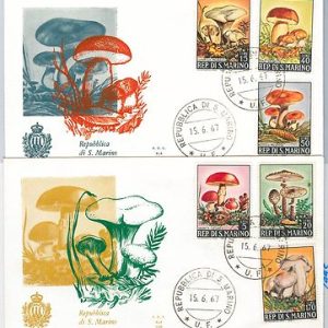 SAN MARINO -  2 FDC COVER  - Scott # 665/670 1967 - MUSHROOMS Funghi