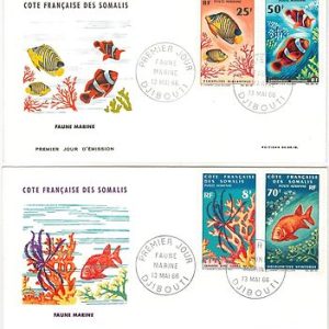 Côte des Somalis   -  POSTAL HISTORY - set of 4 FDC COVER -   FISH & CORAL 1966