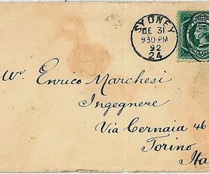 25243 - NEW SOUTH WALES -  POSTAL HISTORY:  COVER to ITALY w/arrival cancel 1892
