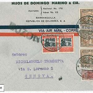 COLOMBIA - POSTAL HISTORY  -  AIRMAIL COVER to ITALY 1940