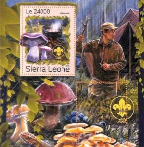 A6969 - SIERRA LEONE, Error, 2016, MISPERF SOUVENIR SHEET: Mushrooms, Boy Scouts